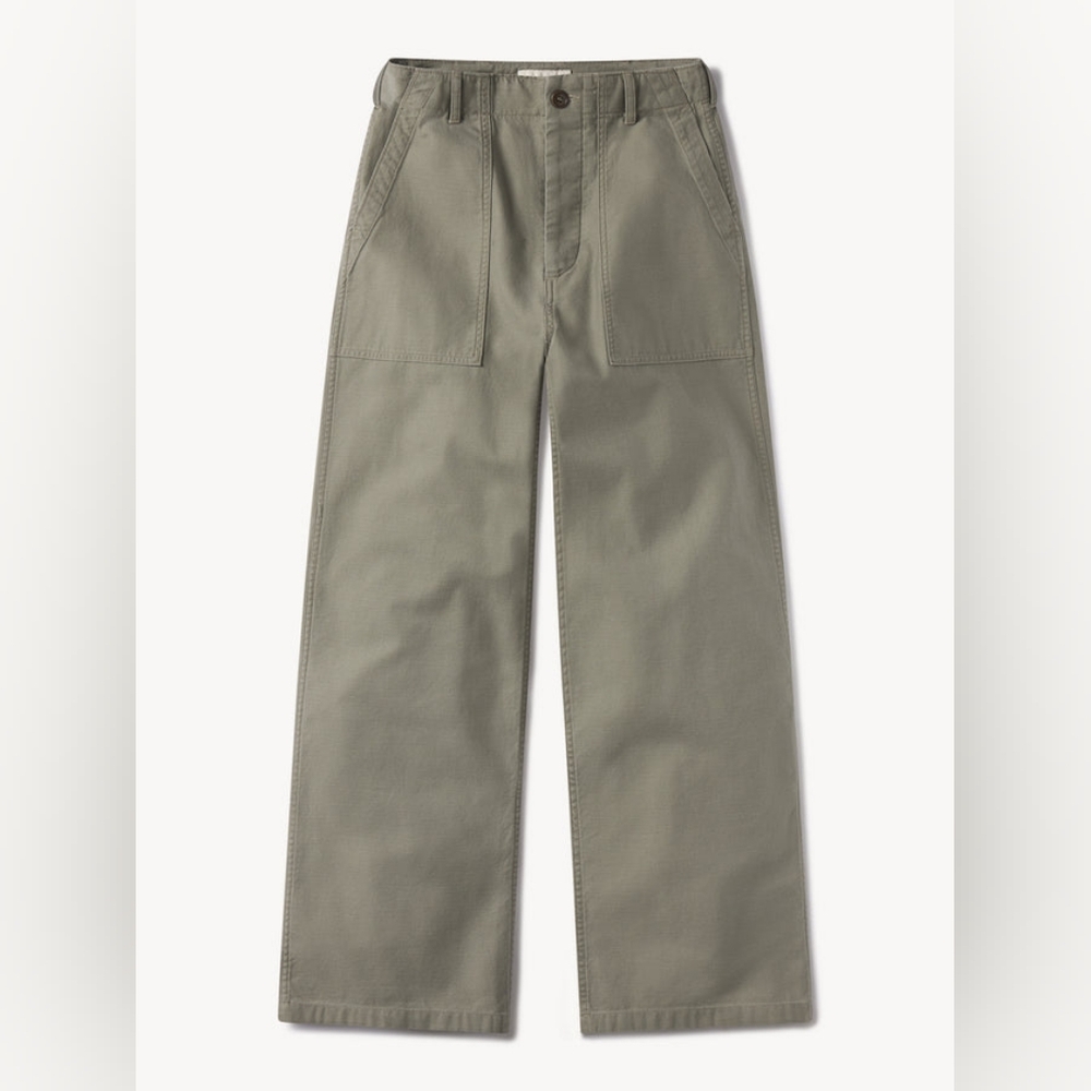 Buck Mason Reverse Sateen Fatigue Olive Green Wide-Leg Pants 27